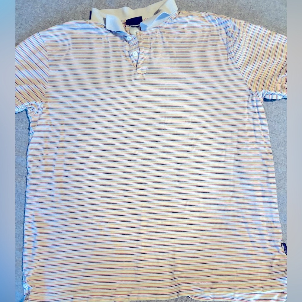Patagonia Multi Color Striped Polo Shirt Short Sleeve Men’s Large Organic Cotton